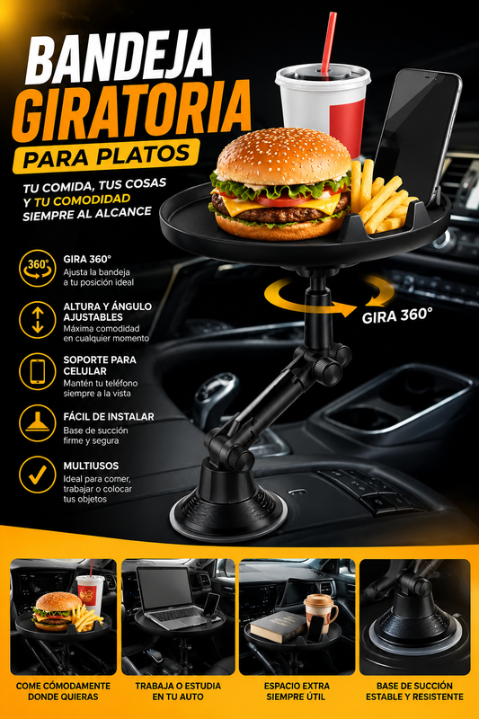 Bandeja Smart 360° — Soporte Giratorio Multifuncional para Auto y Hogar